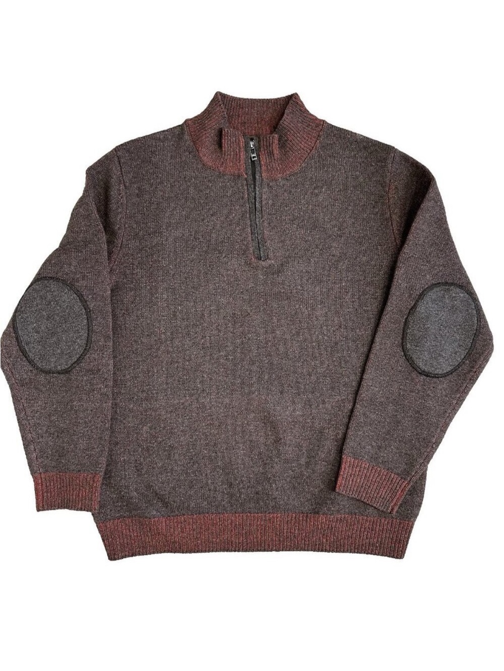 James Tattersall Pullover‎ Sweater 1/4 Zip Brown Wool Blend Size XL